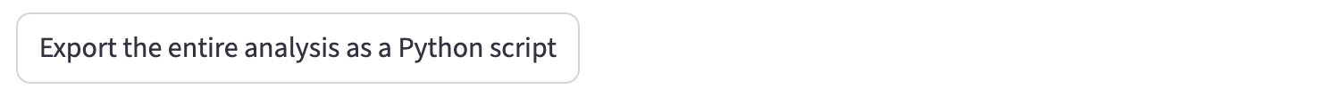 Export the entire analysis as a Python script button below the plot styling controls.