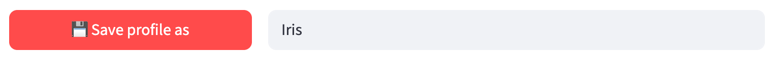 The Save profile as button is beside a profile-name field containing Iris.